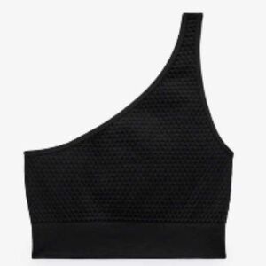Zara One Shoulder Textured Crop Top Black